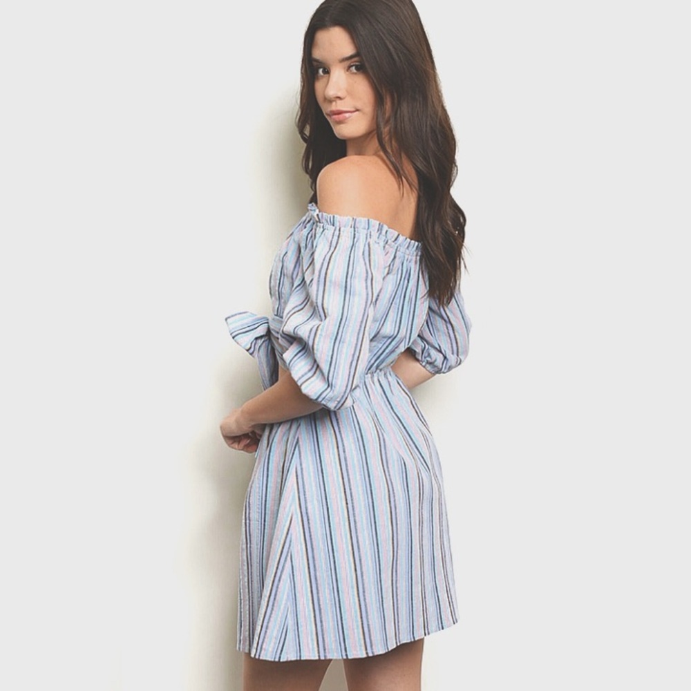 Chic Off The Shoulder mini Dress  Bow Tie Cut-out bodice cutout striped